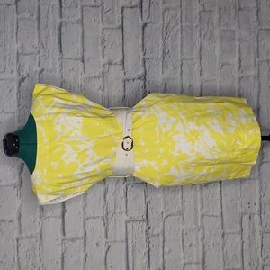 NWT Shoshanna Womens Yellow white print boat neck belted dress